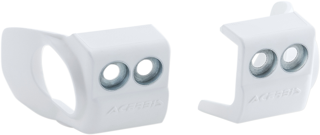 White Acerbis Fork Shoe Protector for motorcycle forks, designed to fit securely and protect against debris and damage.