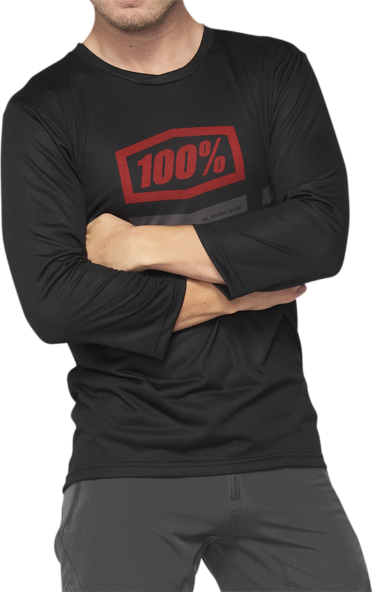 Bill's Exhausts 100% Airmatic 3/4 sleeve black and red jersey, large size, lightweight sportswear with bold design details.