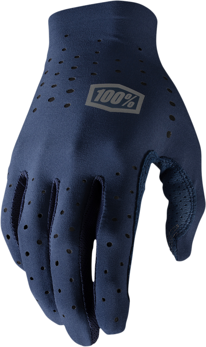 Bill's Exhausts 100% Sling MTB gloves in navy, size XL, showing the close-up of the breathable fabric and reinforced palm area.