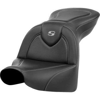 Carbon fiber SADDLEMEN Roadsofa™ motorcycle seat without backrest for FXBR/S '18-'20, designed for Bill's Exhausts.