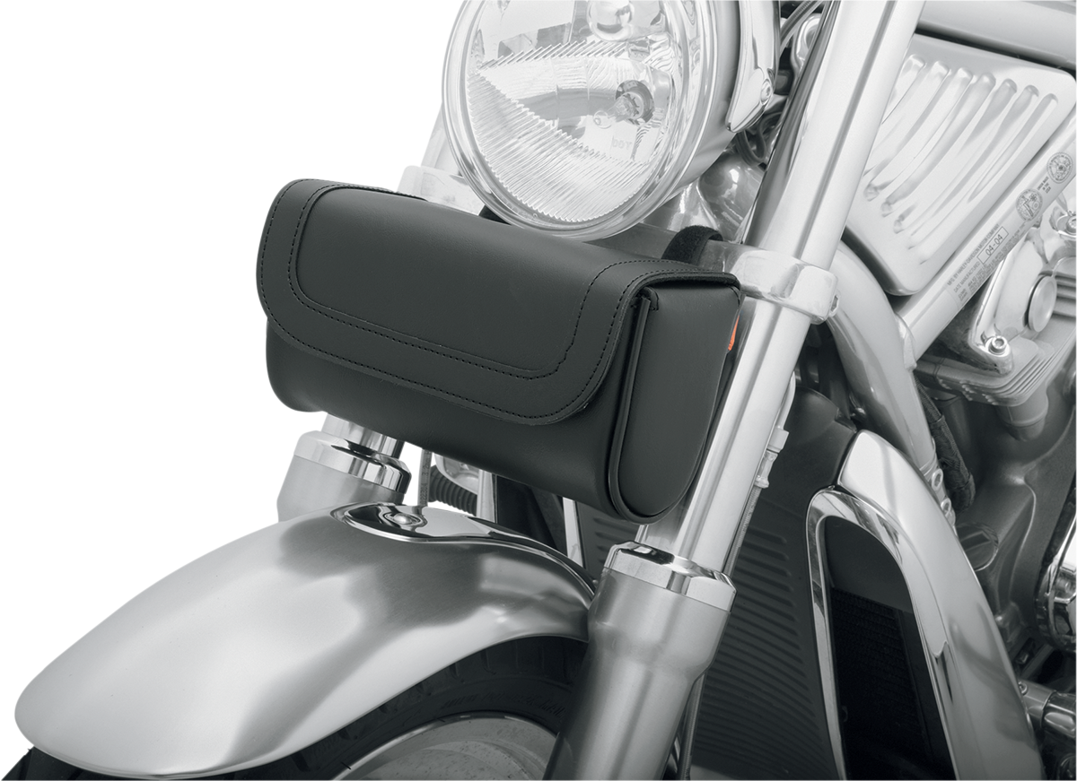 Bill's Exhausts SADDLEMEN Tool Pouch Medium X021-02-002 mounted on motorcycle seat for convenient tool storage.
