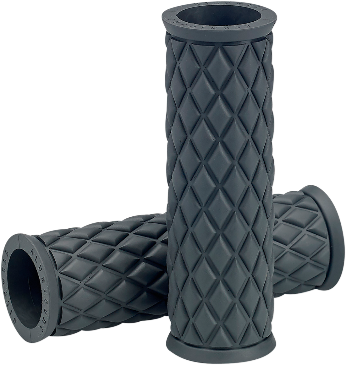 Gray Alumicore replacement grips for motorcycles, designed by Bill's Exhausts, with textured surface and ergonomic shape.
