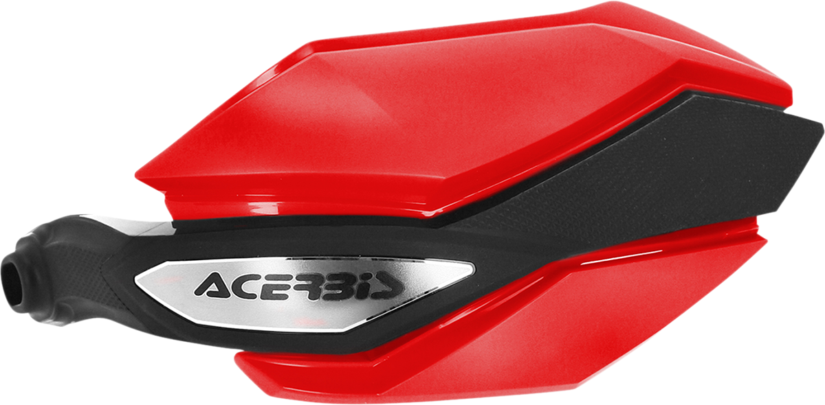 Acerbis Argon red and black motorcycle handguards mounted on handlebars, designed for protection and style.