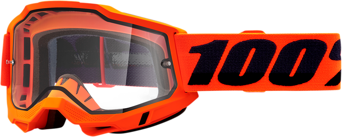 Bill's Exhausts Accuri 2 Enduro Goggles in neon orange with clear lenses, designed for motocross and off-road riding.