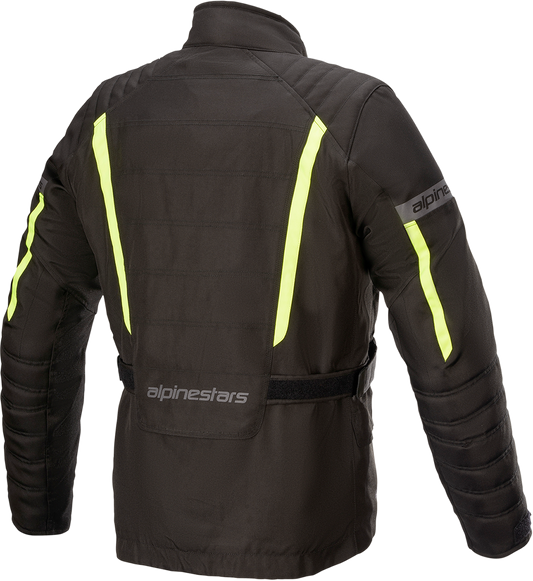 Black and yellow Alpinestars Gravity Drystar jacket in 2XL, featuring durable motorcycle jacket design with protective details.