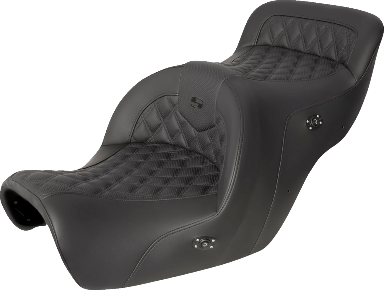 Black SADDLEMEN Roadsofa heated motorcycle seat with full lattice stitch for GL1500 '88-'00, without backrest, by Bill's Exhausts.