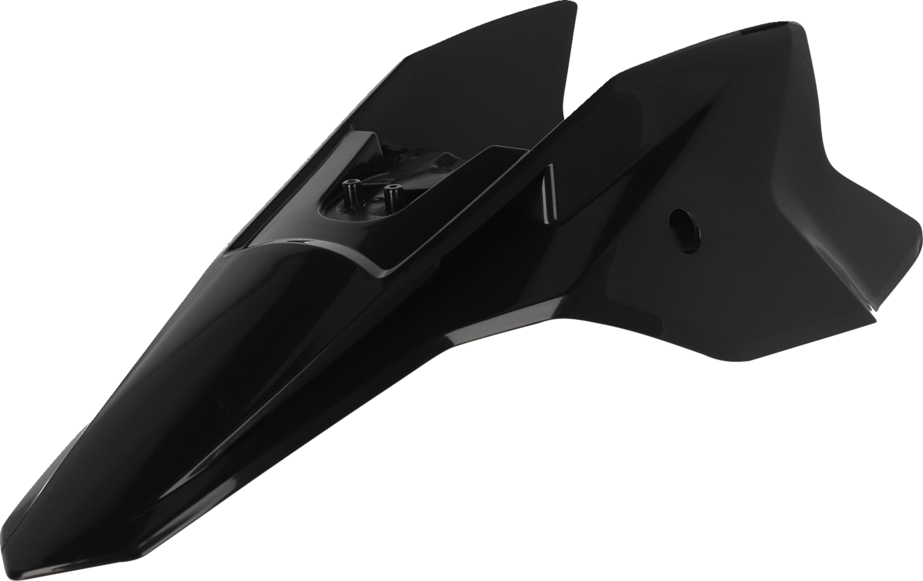 Black Acerbis rear fender side cowling for motorcycle, showcasing the curved body panel with mounting points and sleek design.