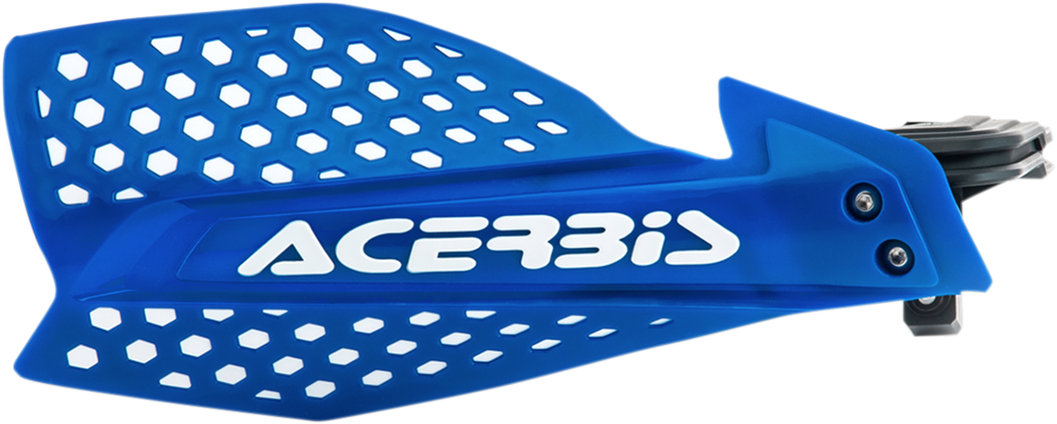 Acerbis X-Ultimate blue and white motorcycle handguards with protective body, designed for off-road or motocross riding.