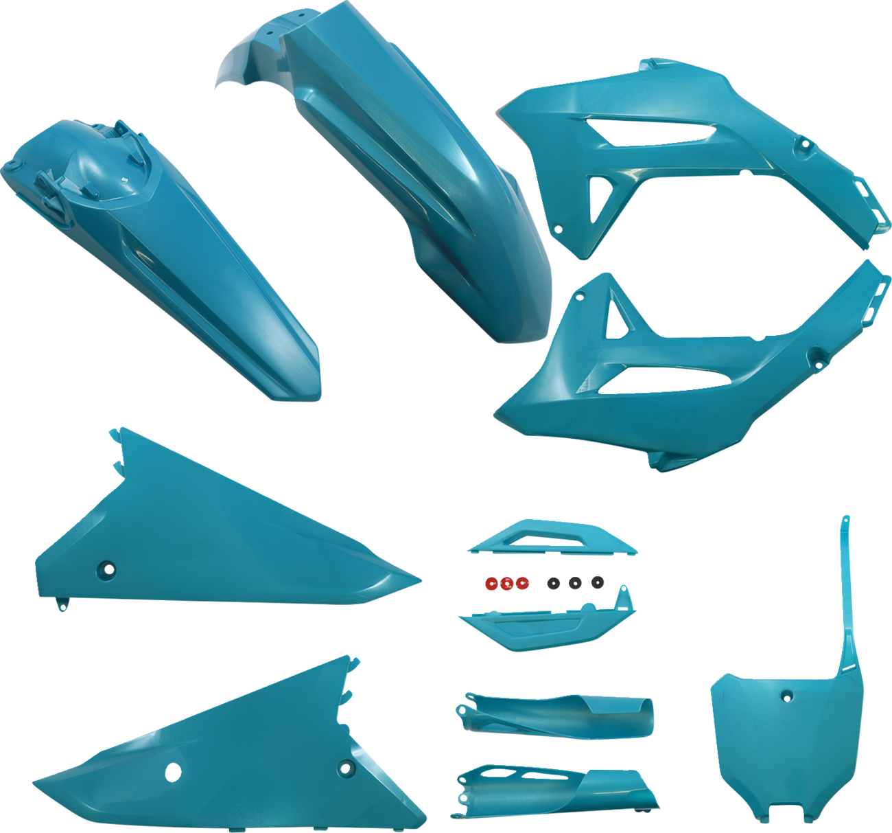A teal and metallic Acerbis standard replacement body kit for CRF250R 2022-2023 and CRF450R 2021-2023 motocross bikes.