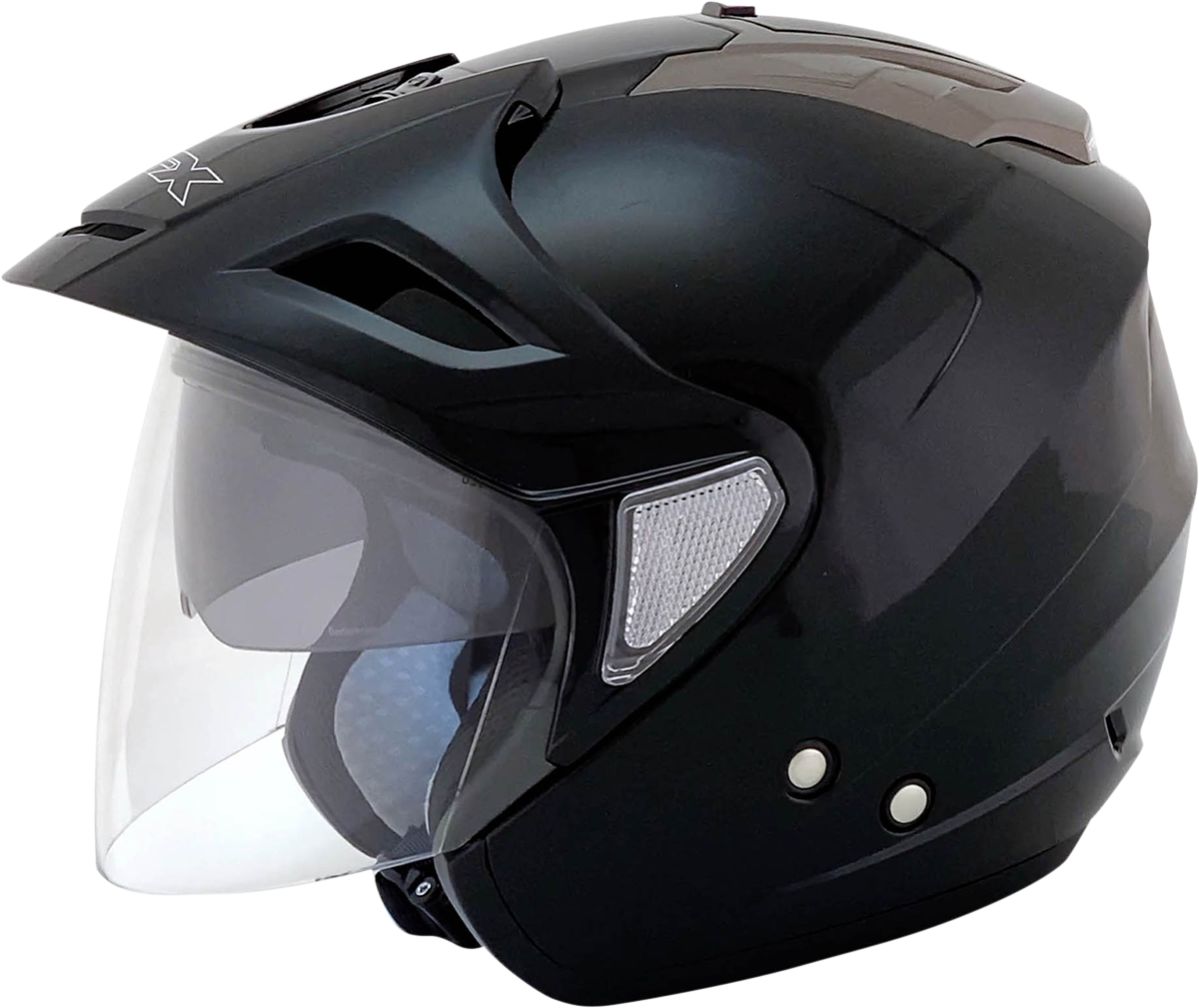 Gloss black AFX FX-50 helmet in XS size, featuring a sleek design and secure fit, ideal for motorcycle riders.