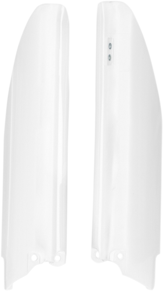 Acerbis white lower fork covers for motorcycle front forks, designed to protect and enhance the bike's appearance.
