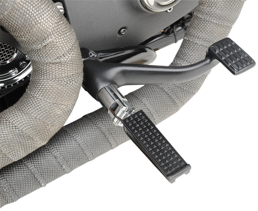 Black BILTWELL Sanderson footpegs by Bill's Exhausts, body-mounted motorcycle footpegs with a sleek finish.
