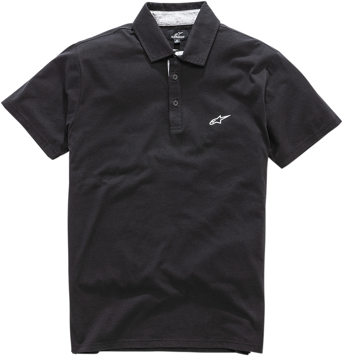 Black Bill's Exhausts Alpinstars Eternal Polo Shirt in medium, featuring a classic polo collar and subtle brand logo detail.