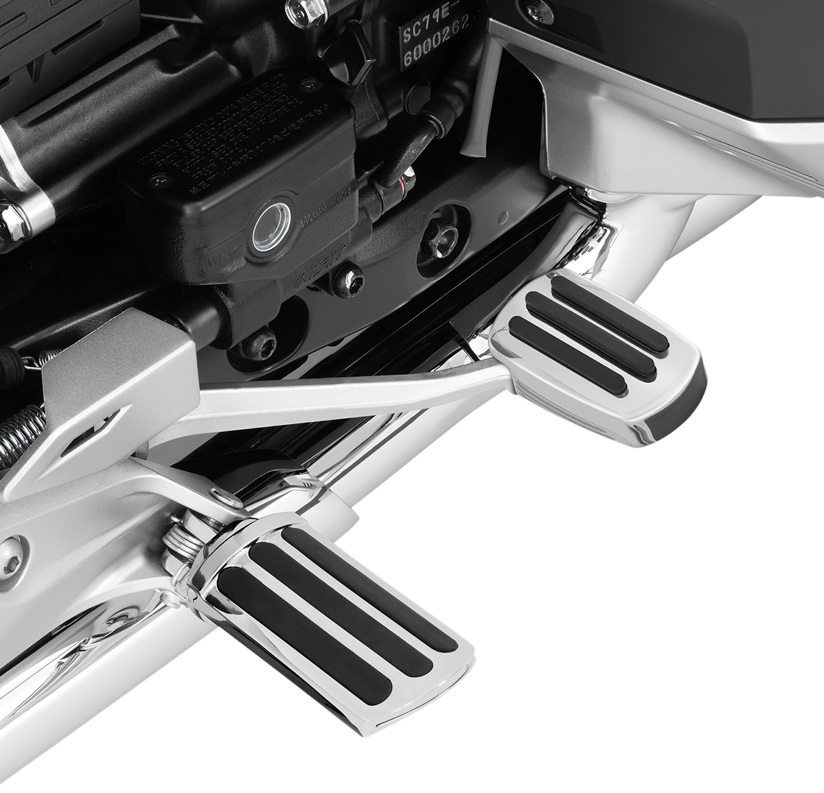 Bill's Exhausts SHOW CHROME brake pedal cover for Honda GL1800 motorcycle, engine part with chrome finish and textured surface