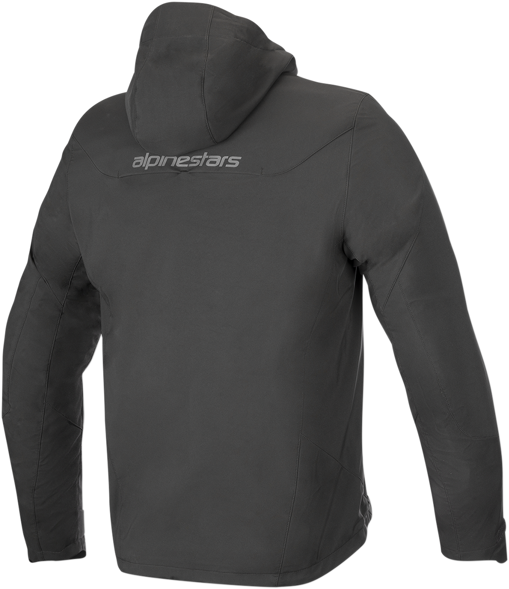 Black ALPINESTARS Domino Tech Jacket in 3XL, featuring sleek design and technical fabric for motorcycle riding comfort.