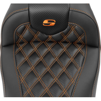 SADDLEMEN RoadSofa™ Seat - without Backrest - Carbon Fiber - Orange Stitch - FL/FX '23-'24 823-07-20603 - Howling Moto