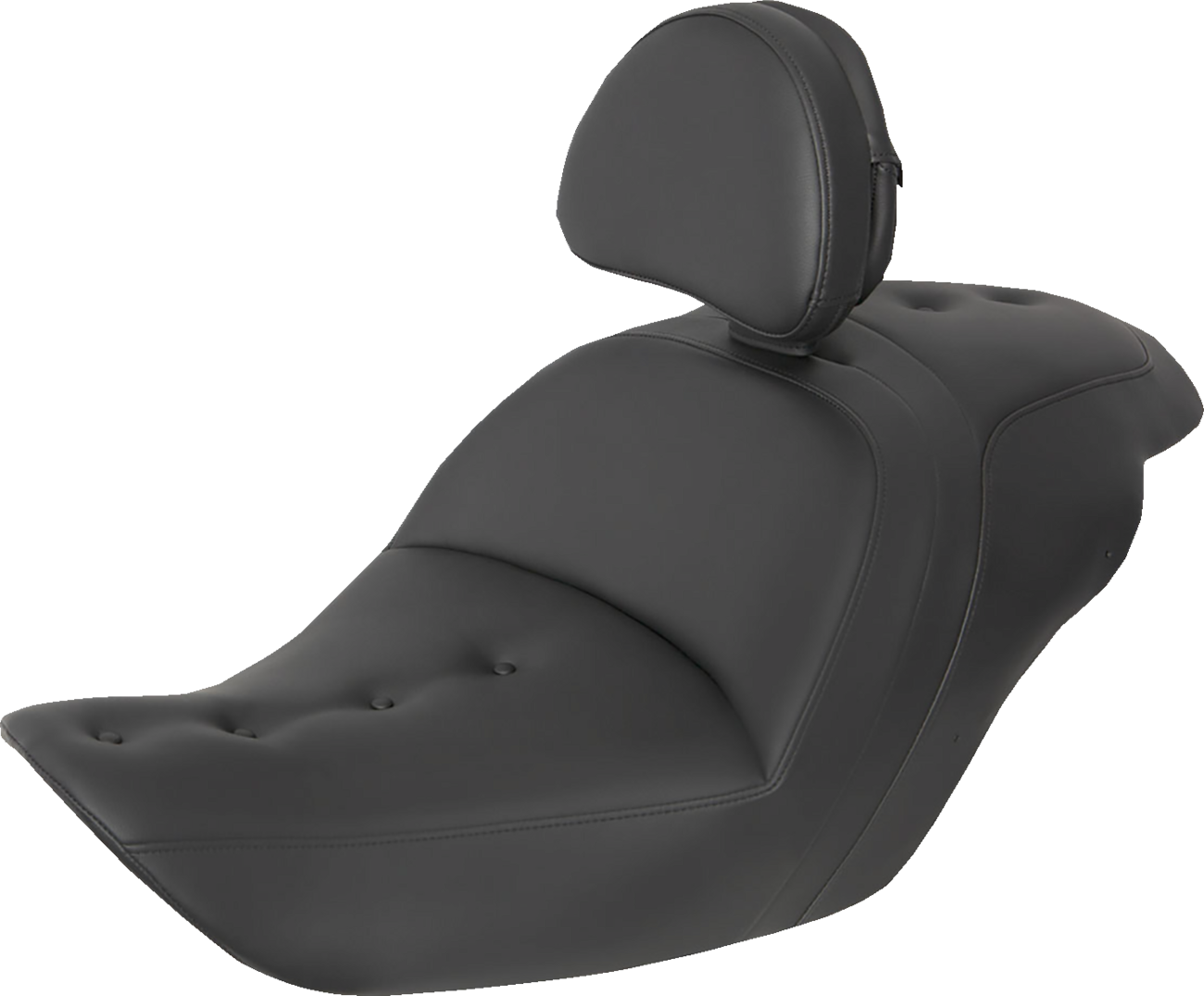 Black SADDLEMEN Roadsofa Pillow Top Seat with backrest, designed for comfort and support, shown from a side angle.