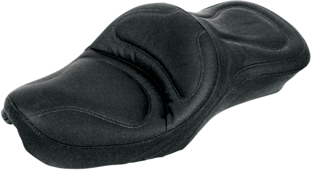 Black SADDLEMEN Explorer motorcycle seat without backrest, stitched design for Softail models, by Bill's Exhausts.