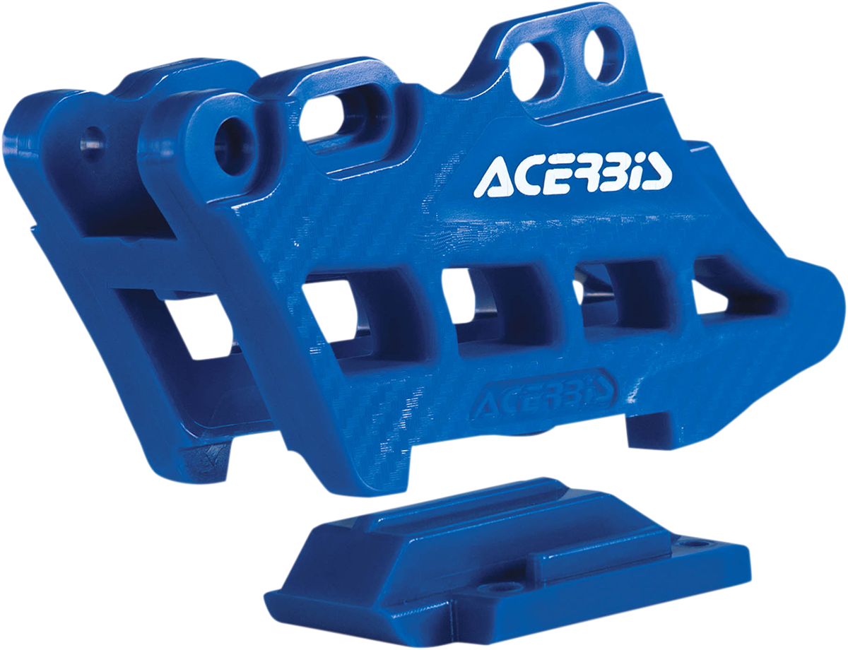 A blue Acerbis complete chain guide block for Yamaha motorcycles, showcasing the body and mounting features.