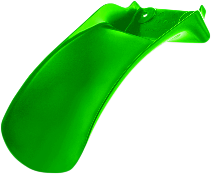 Green Acerbis mud flap for motorcycle body, with mounting brackets and branding visible, designed to protect bike from debris.