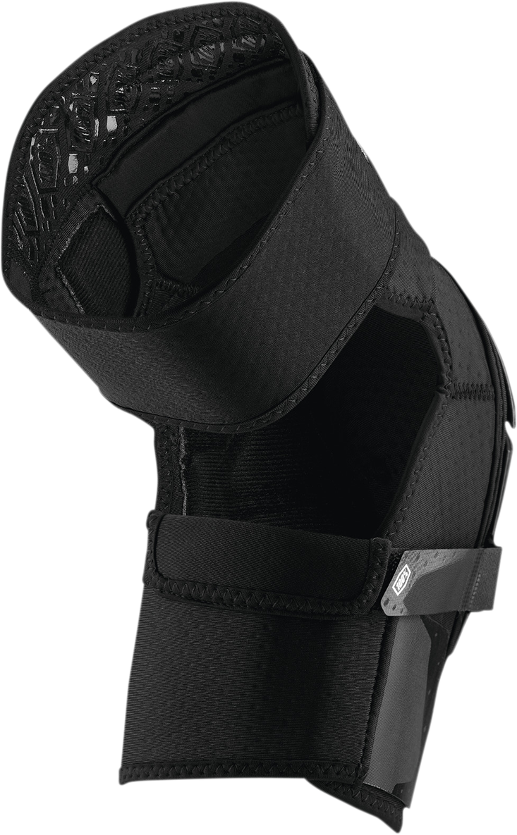 Black 100% Fortis Knee Guards by Bill's Exhausts in size L/XL, featuring durable protective padding for knee support.