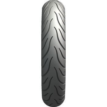 Michelin Commander III Touring front tire, 130/80B17 size, black rubber tire with tread pattern for motorcycle touring use