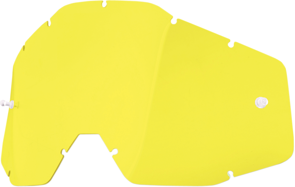Yellow 100% Accuri, Strata, Racecraft lens by Bill's Exhausts, showing the vibrant color and lens curvature for motorcycle helmets.