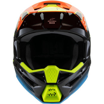 Alpinestars Youth SM3 helmet in gloss black, orange, and yellow fluoro, featuring a sporty design and large size.