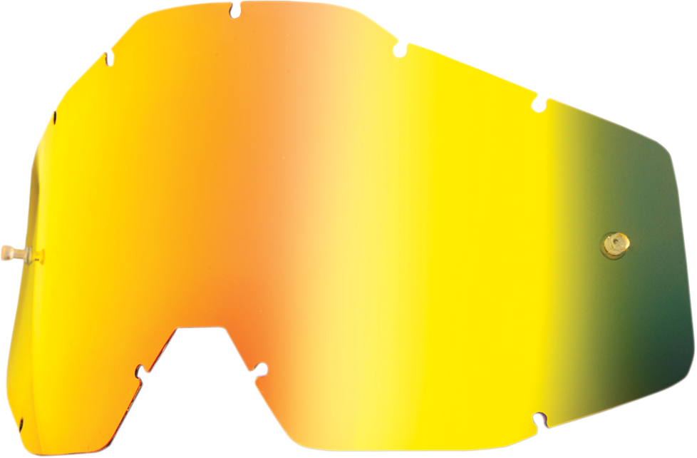 Gold mirror lens for Accuri, Strata, Racecraft helmets by Bill's Exhausts, featuring a reflective gold finish on clear protective lens.
