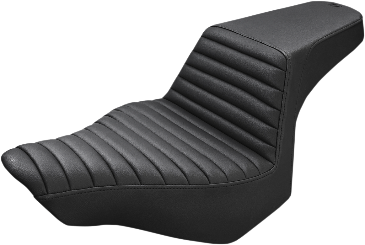 Black SADDLEMEN Step-Up Seat with Front Tuck-n-Roll for FXSB motorcycle, featuring detailed stitching and comfortable design.