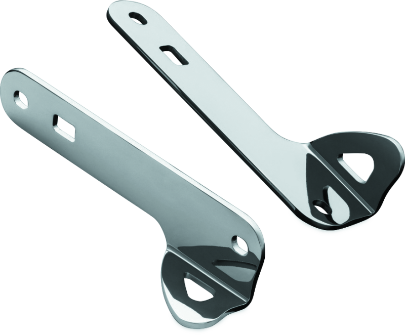 Chrome Kuryakyn Custom Teardrop Tie-Down Brackets for Harley Davidson 14-Up Touring motorcycles, mounted on bike frame.