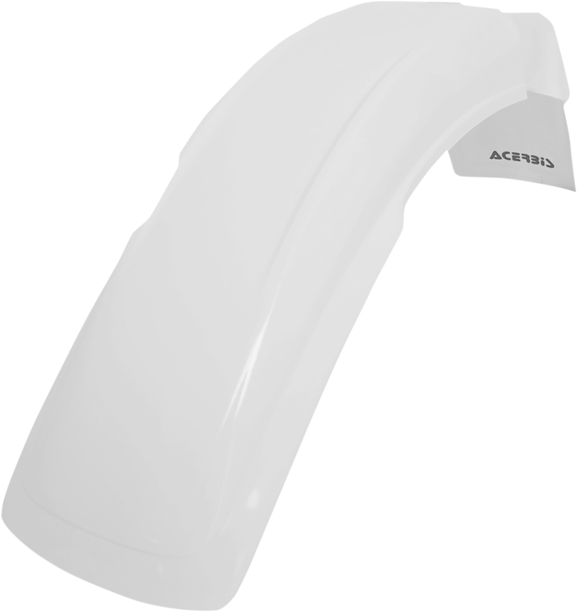 Acerbis Nost front fender in white, designed for motorcycle body protection, featuring a sleek, curved shape for optimal fit and durability.