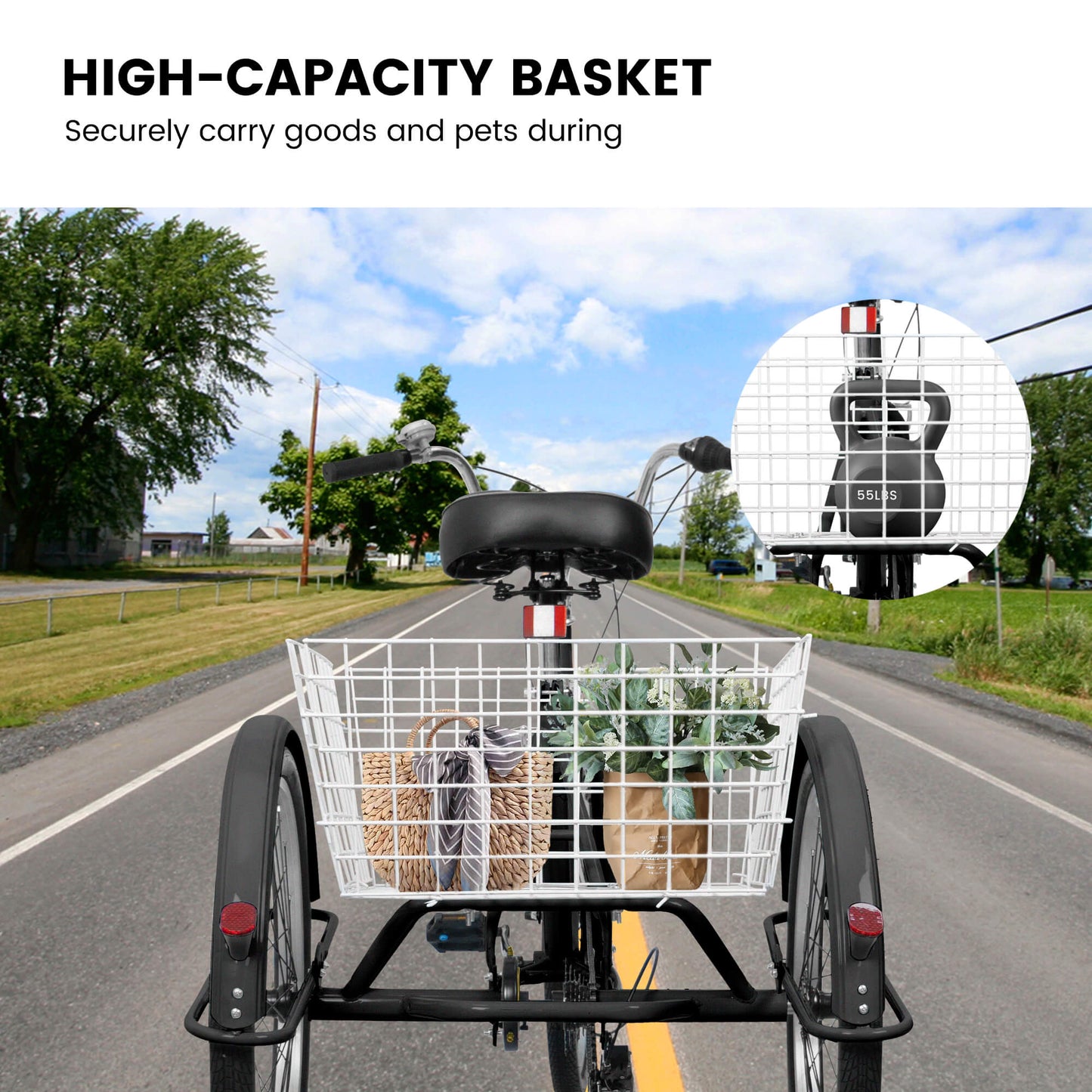 Hycline Ecarpat 24-inch 7-speed adult tricycle with a sturdy frame and comfortable seat, designed for easy riding and stability.