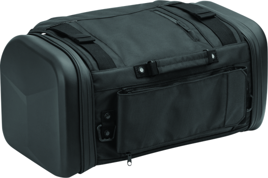 Kuryakyn Xkursion XS Steward Roll Bag for powersports vehicles, shown in black with adjustable straps and compact design.