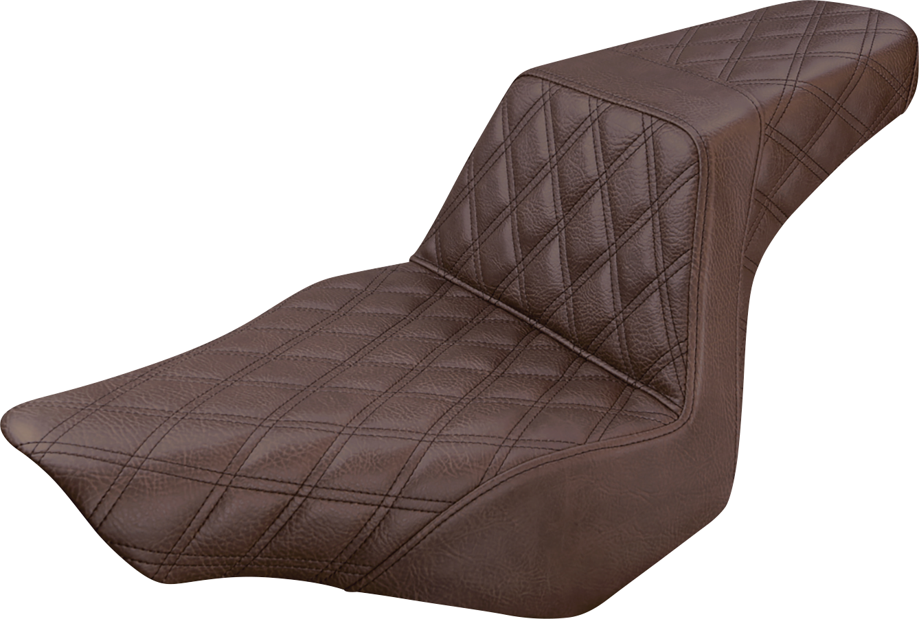 SADDLEMEN Step-Up Seat - Full Lattice Stitch - Brown - FXSB 813-27-175BR - Howling Moto