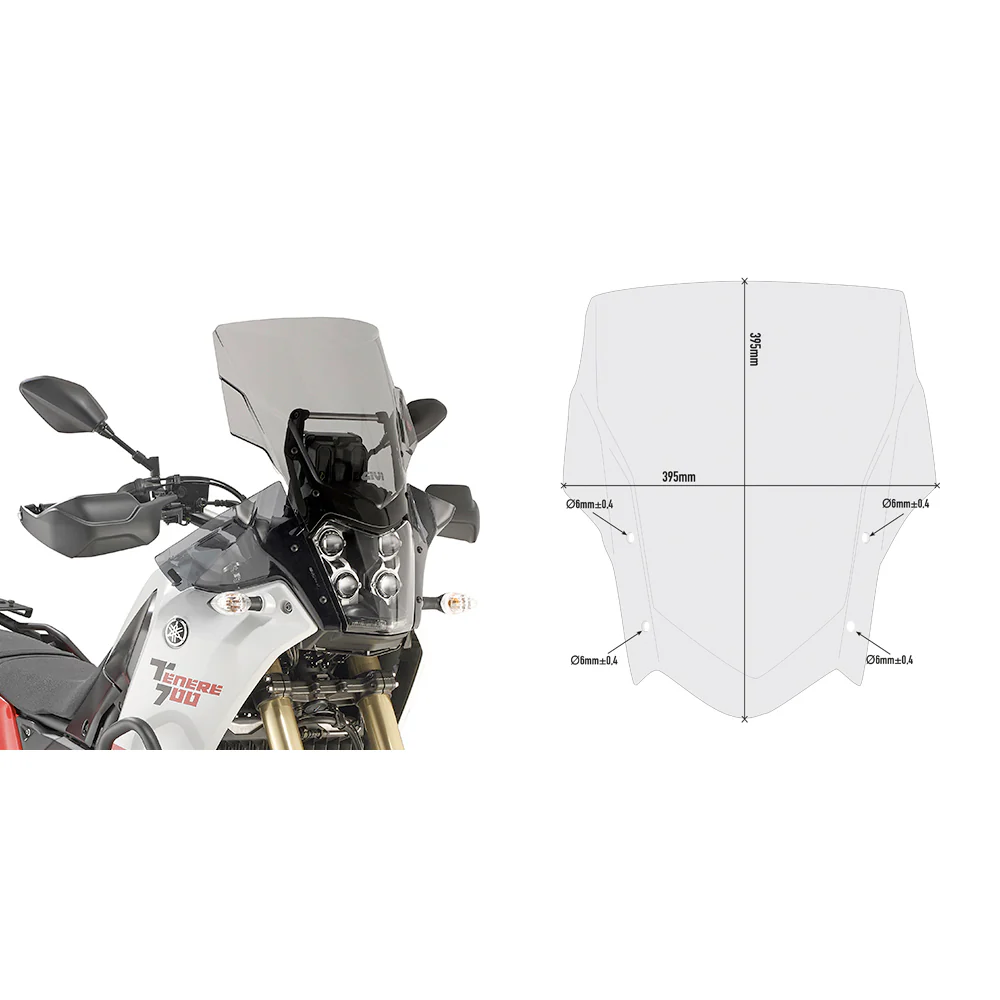 GIVI D2145S smoke windshield for Yamaha motorcycles, showing the tinted and curved design mounted on a bike.