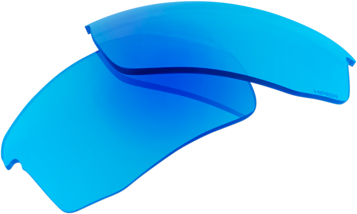 Bill's Exhausts 100% Speedcoupe lenses with HiPER Blue multilayer mirror, showcasing the reflective blue coating and lens design.