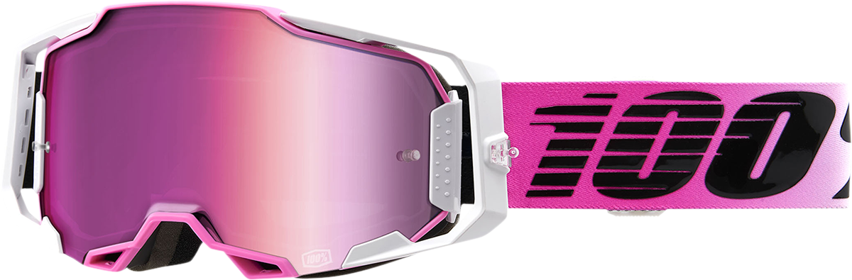 Bill's Exhausts 100% Armega Harmony goggles with red mirror lenses, featuring a sleek design and adjustable strap.