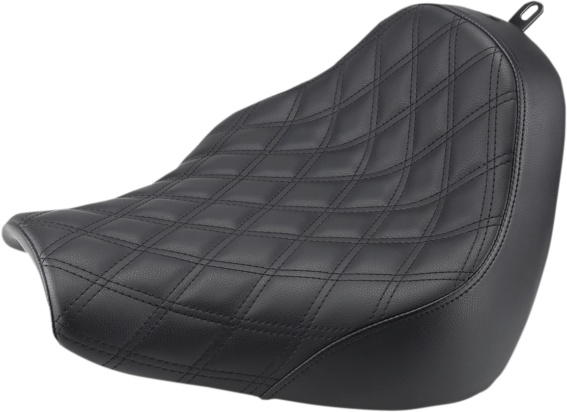 Black SADDLEMEN Renegade Solo Seat with lattice stitching, designed for motorcycles, featuring a sleek and comfortable seat design.