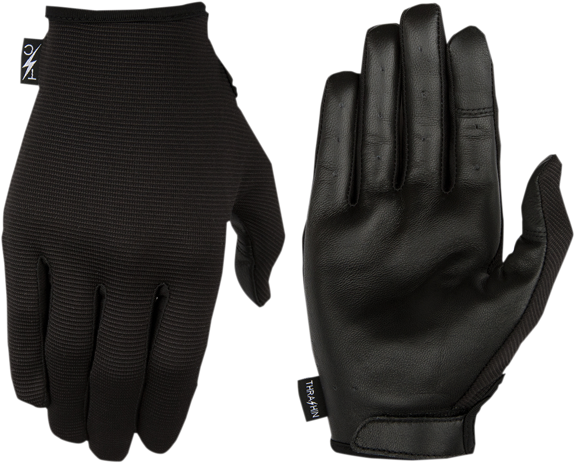 Black XL Stealth Leather Palm Gloves by THRASHIN SUPPLY CO. with reinforced leather palms and flexible wrist fit