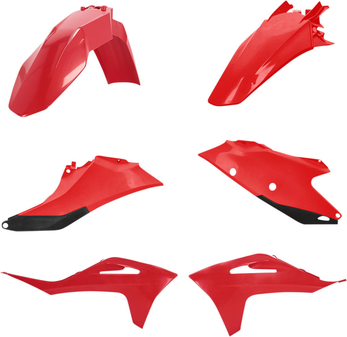Acerbis standard replacement body kit in red and black for motorcycle, featuring sleek, aerodynamic body panels and design details.