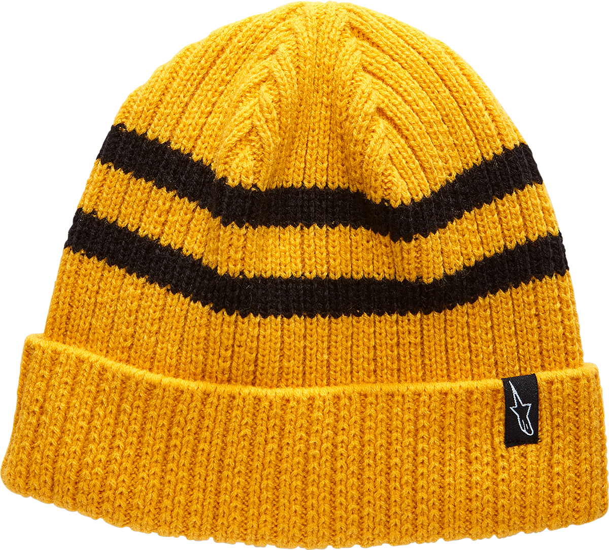 Alpinestars gold roller beanie, one size, soft knit fabric, featuring the brand logo, designed for warmth and style.