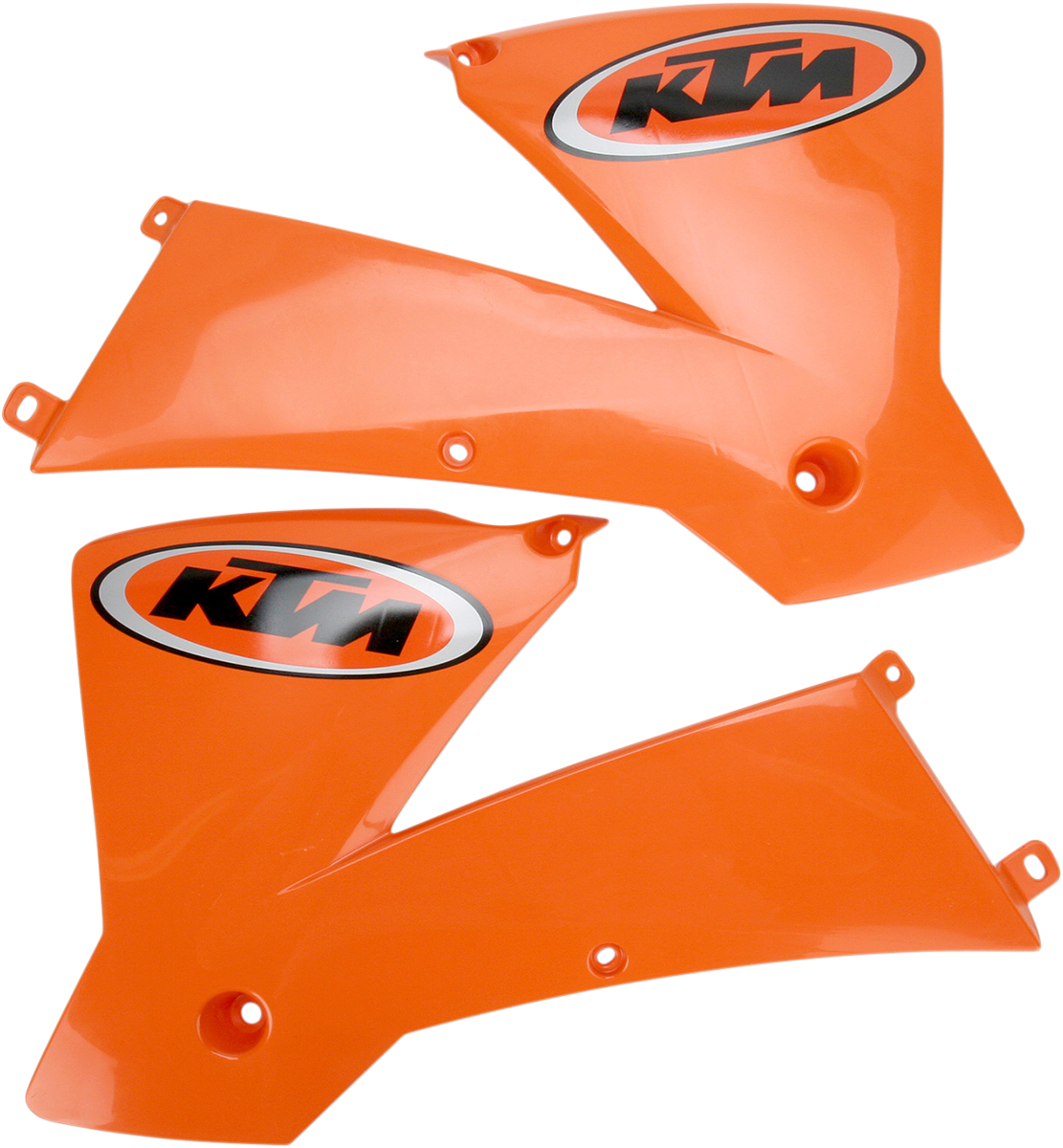Orange ACERBIS radiator shrouds for motorcycle body, featuring sleek design and vibrant color, suitable for off-road or motocross bikes.