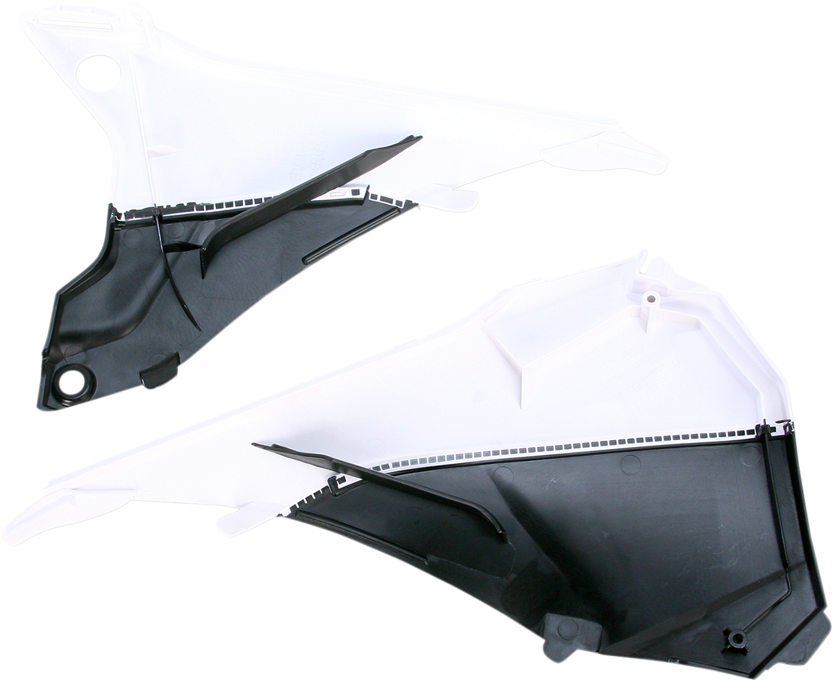 Acerbis Airbox Cover in white and black for motorcycle, featuring the body part with the Acerbis branding visible.