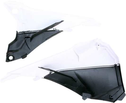 Acerbis Airbox Cover in white and black for motorcycle, featuring the body part with the Acerbis branding visible.