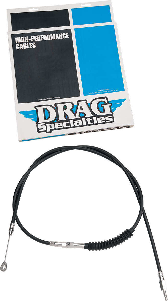 Black vinyl clutch cable by DRAG SPECIALTIES, 54-inch high-efficiency motorcycle clutch cable with metal ends.