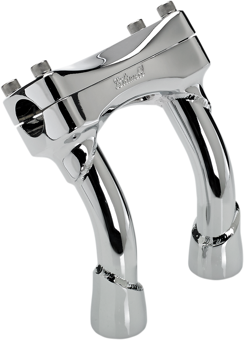 Chrome BILTWELL Murdock Risers Handlebars with 6-inch pullback for motorcycles, designed by Bill's Exhausts.