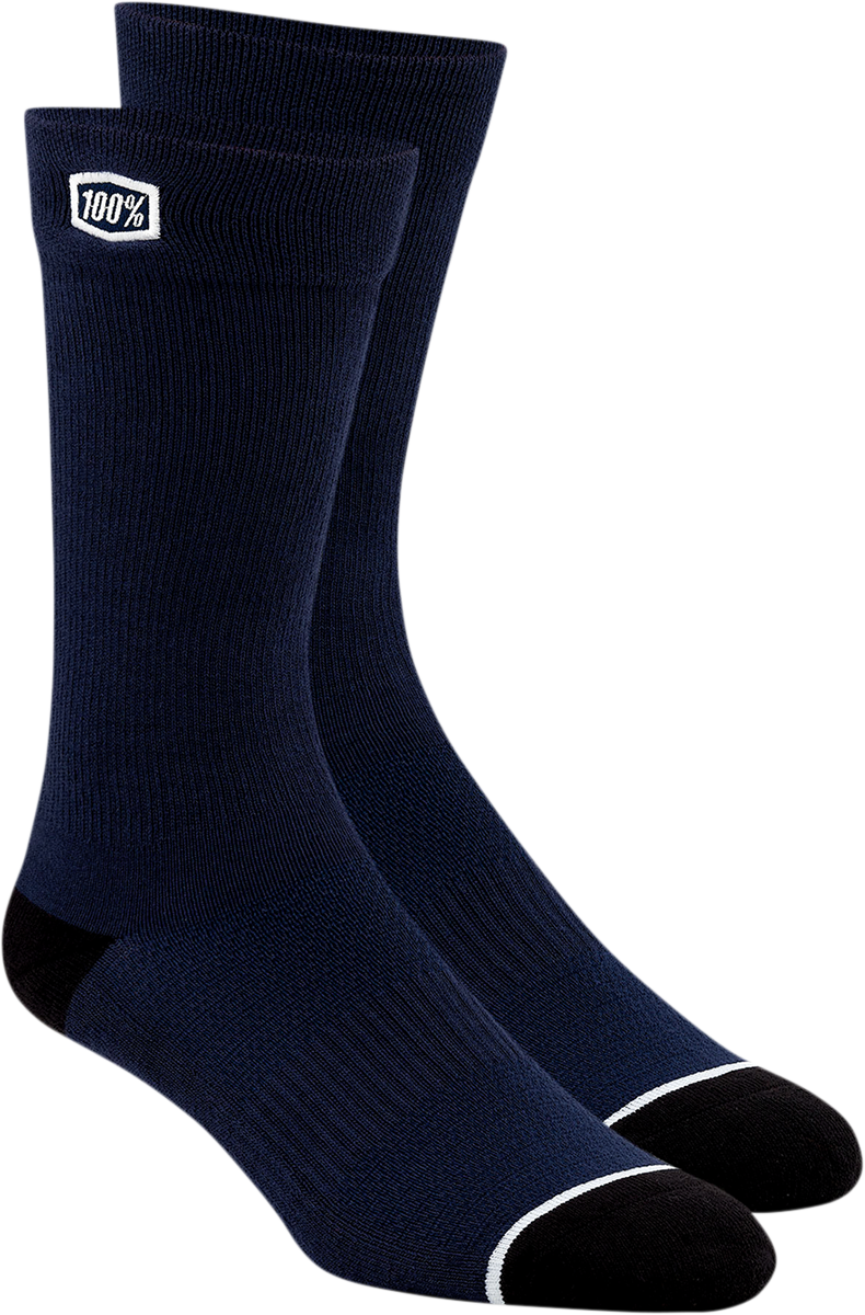 Bill's Exhausts 100% solid navy socks in large/xl size, made of durable fabric, with a smooth, seamless appearance.