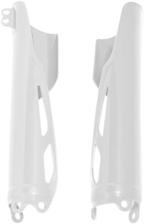 Acerbis white lower fork covers for motorcycle suspension, designed to protect and enhance the look of bike forks.