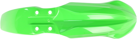 Green Acerbis front fender for motorcycle, body part with mounting edges, designed for durability and style.